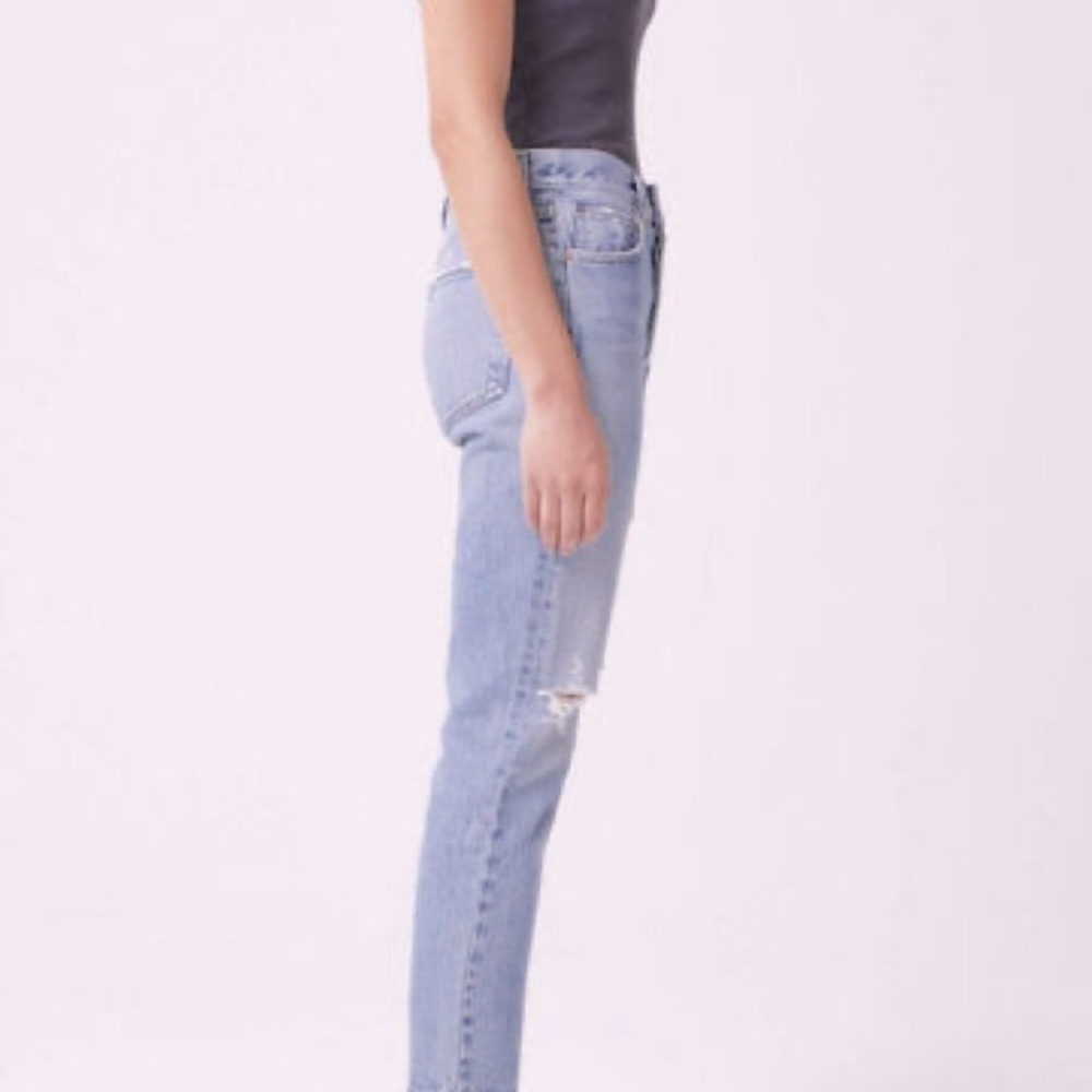 Agolde Riley Revolve High Rise Button Fly Straight Distressed Crop Denim Jeans - Picture 3 of 16